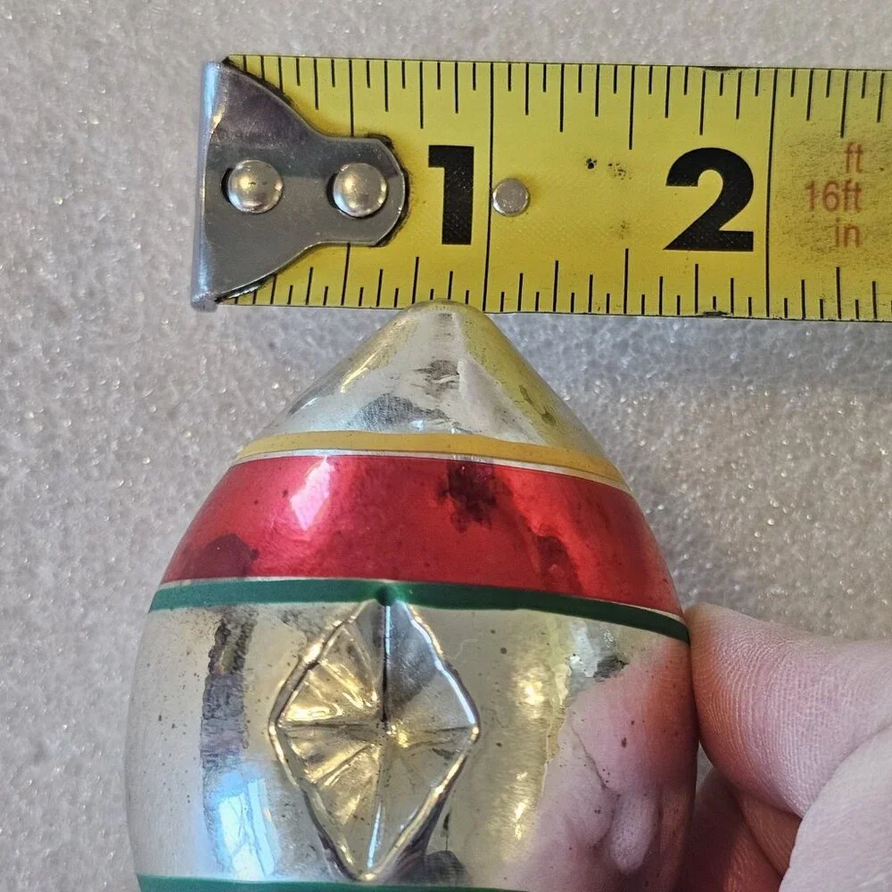 VTG MCM Christmas Ornament Teardrop‎ Reflector Mercury Glass Indent Silver
